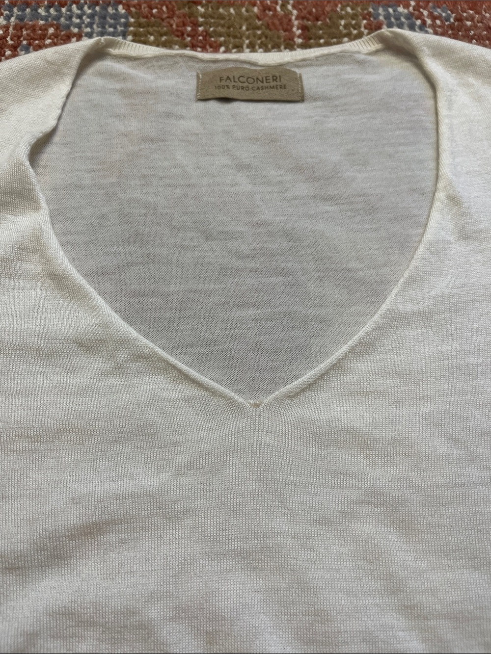 Falconeri 100% Pure Cashmere Cream V Neck Sweater XS Luxury Soft - Picture 3 of 7